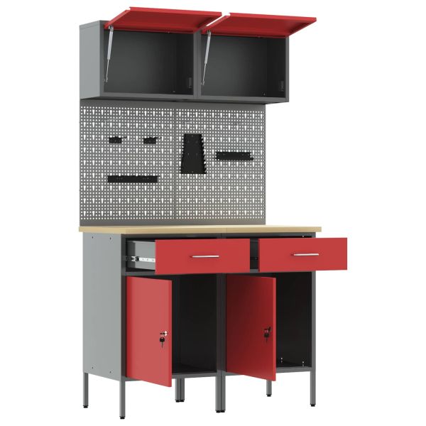 Комплект работни шкафове с чекмедже с рафт 6 pcs Червено