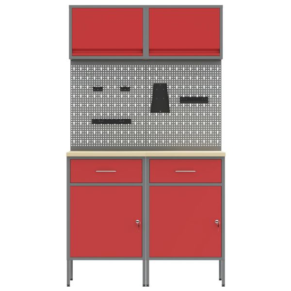 Комплект работни шкафове с чекмедже с рафт 6 pcs Червено