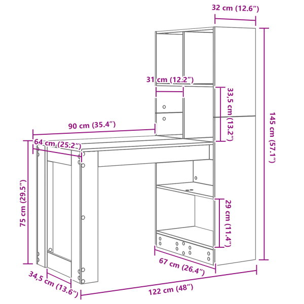 Бюро с рафт Бяло 122 x 67 x 145 см Инженерно дърво