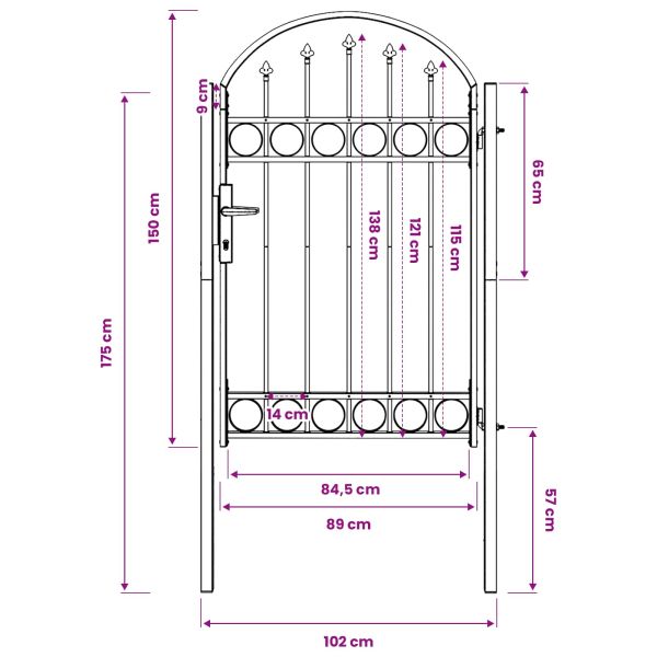 Врата за ограда с заключване Assen Сив 100 x 150 cm