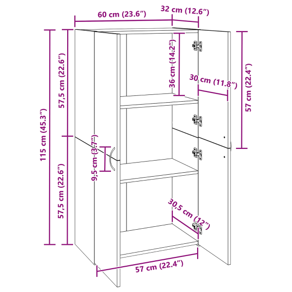 Офис шкаф с рафт с врата Дъб 60 x 32 x 115 cm Инженерно дърво