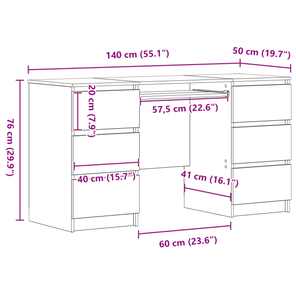 Бюро с чекмедже Черния дъб 140 x 50 x 76 см Инженерно дърво