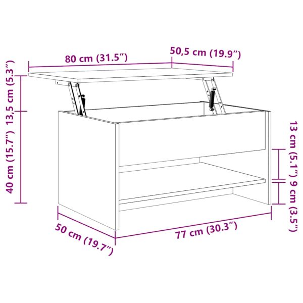 Кафе маса, кафяв дъб, 80x50x40 см, инженерно дърво