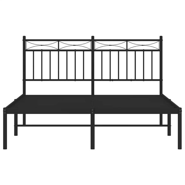 Метална рамка за легло с горна табла, черна, 135x190 см
