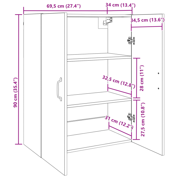 Стенен шкаф Черния дъб 69,5 x 34 x 90 см Инженерно дърво