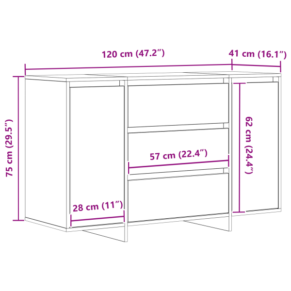Служебен шкаф с чекмедже Черно 120 x 41 x 75 см Инженерно дърво
