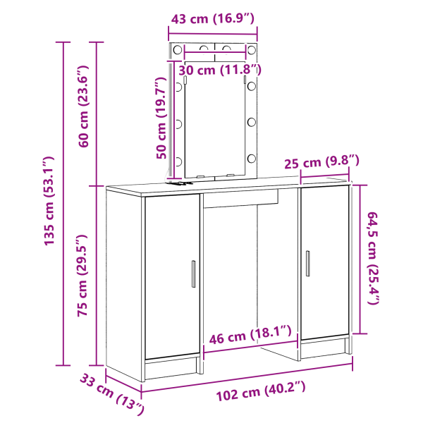 Тоалетка със съхранение Бяло 102 x 33 x 135 см Инженерно дърво