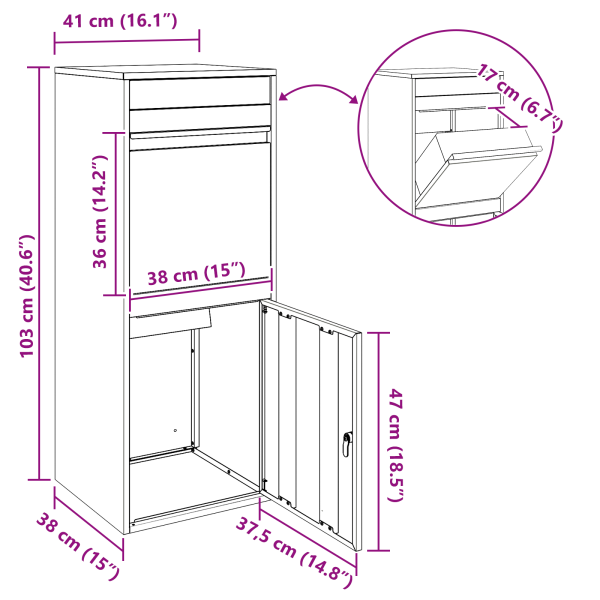 Пощенска кутия за пратки с врата Черно 41 x 38 x 103 см Стомана