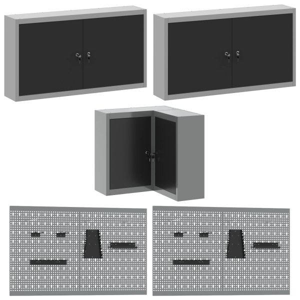 Комплект работни шкафове с чекмедже с рафт 12 pcs Черен и Сив