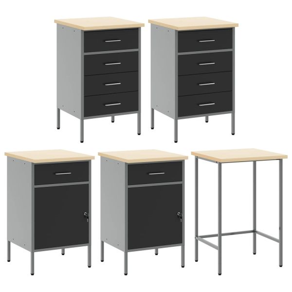 Комплект работни шкафове с чекмедже с рафт 12 pcs Черен и Сив
