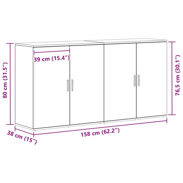 Служебен шкаф 2 pcs Черния дъб 79 x 38 x 80 см Инженерно дърво