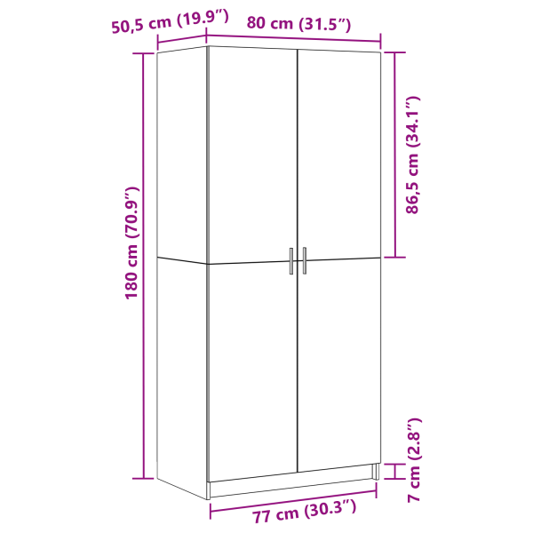 Гардероб с рафт Черния дъб 80 x 50,5 x 180 см Инженерно дърво