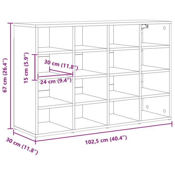 Шкаф за обувки с рафт Бяло 103 x 30 x 67 см Инженерно дърво