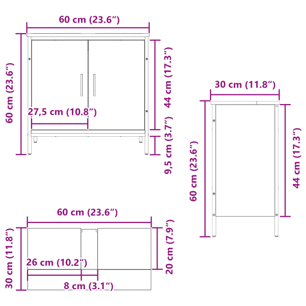 Шкаф за мивка в баня Черния дъб 60 x 30 x 60 cm Инженерно дърво
