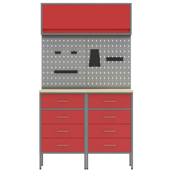 Комплект работни шкафове с чекмедже с рафт 5 pcs Червено