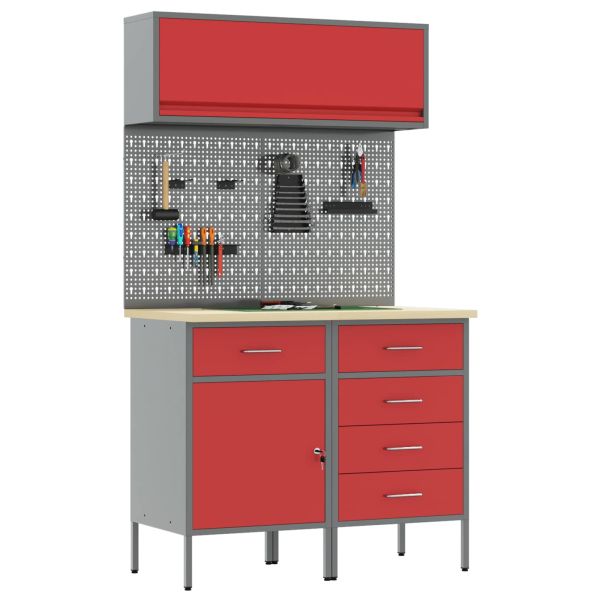Комплект работни шкафове с чекмедже с рафт 5 pcs Червено