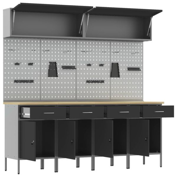 Комплект работни шкафове с чекмедже със съхранение 10 pcs Черно