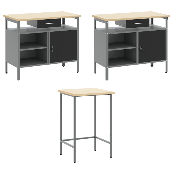 Комплект работни шкафове с чекмедже с рафт 10 pcs Черен и Сив