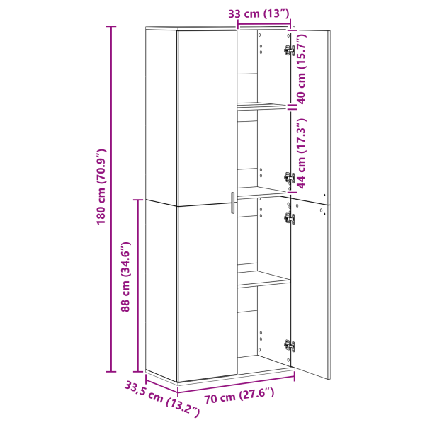 Висок шкаф Старо дърво 70 x 33.5 x 180 см Инженерно дърво