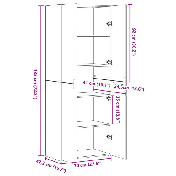 Висок шкаф 2 pcs Старо дърво 70 x 42,5 x 185 см