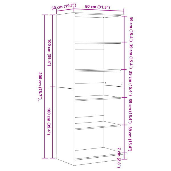 Гардероб с рафт Черния дъб 80 x 50 x 200 см Инженерно дърво