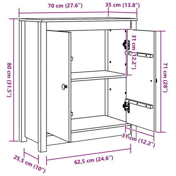 Служебен шкаф Кафяво с восъчно покритие 70 x 35 x 80 см