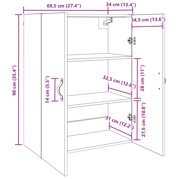 Стенен шкаф Черния дъб 69,5 x 34 x 90 см Инженерно дърво