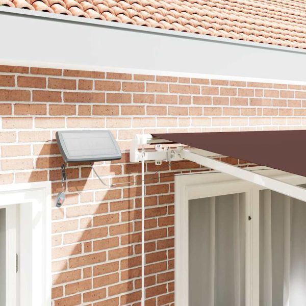 Ръчно прибираща се тента с LED, кафява, 300x250 см