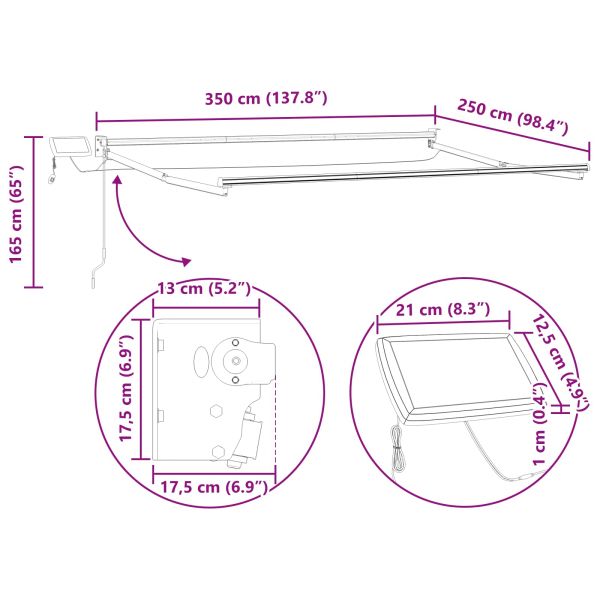 Ръчен изтеглящ сенник с LED светлини Бежов и бял 3,5 x 2,5 m