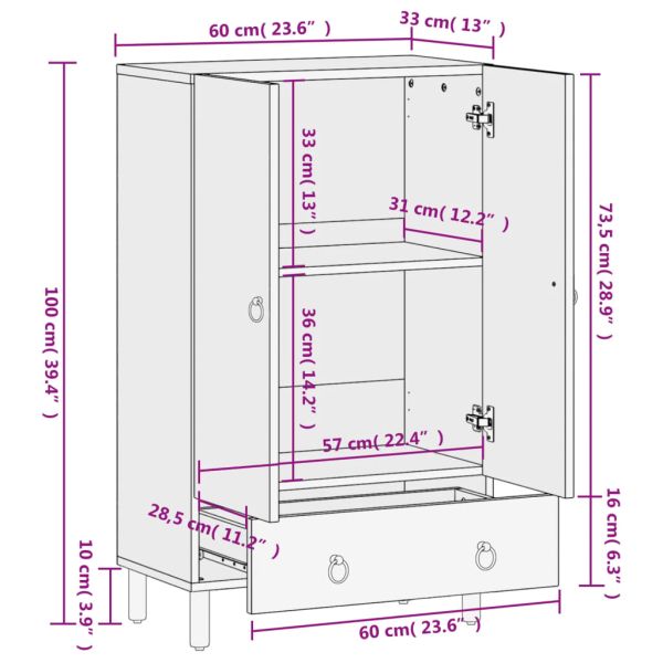 Висок шкаф, 60x33x100 см, мангово дърво масив