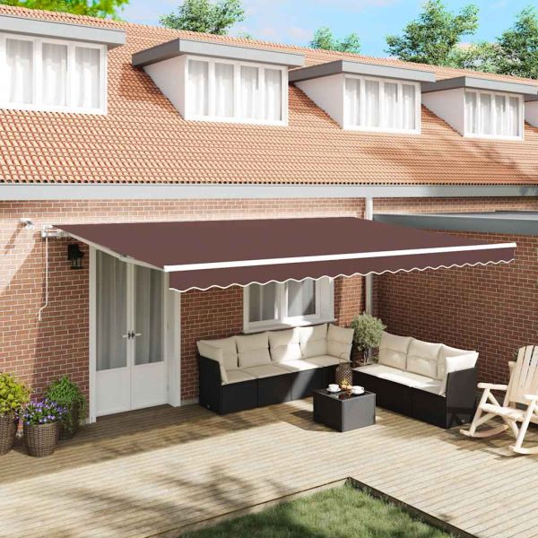 Автоматично прибираща се тента с LED, кафяв, 500x300 см