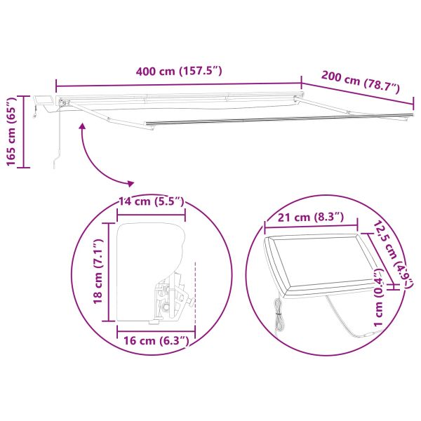 Ръчна рамка за сенник с LEDs Кафяв и бял 4 x 2 m