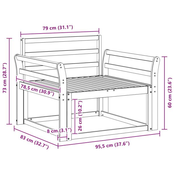 Среден диван за открито Солидно акациево дърво Естествен