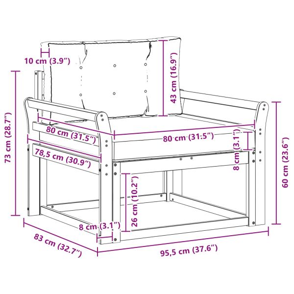 Среден диван за открито Солидно акациево дърво Естествен