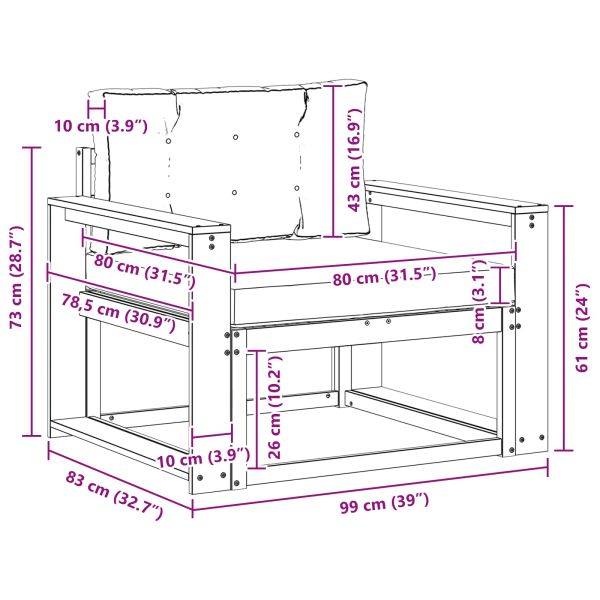 Среден диван за открито Солидно акациево дърво Естествен