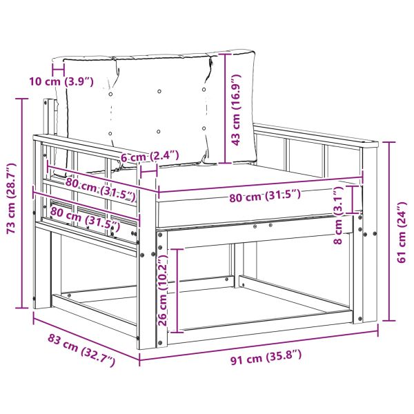 Среден диван за открито Солидно акациево дърво Естествен