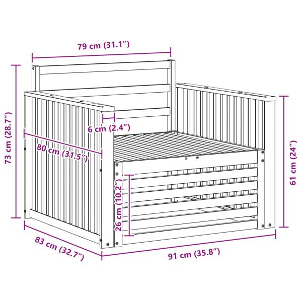 2 Брой Диван с подлакътници Солидно акациево дърво Естествен