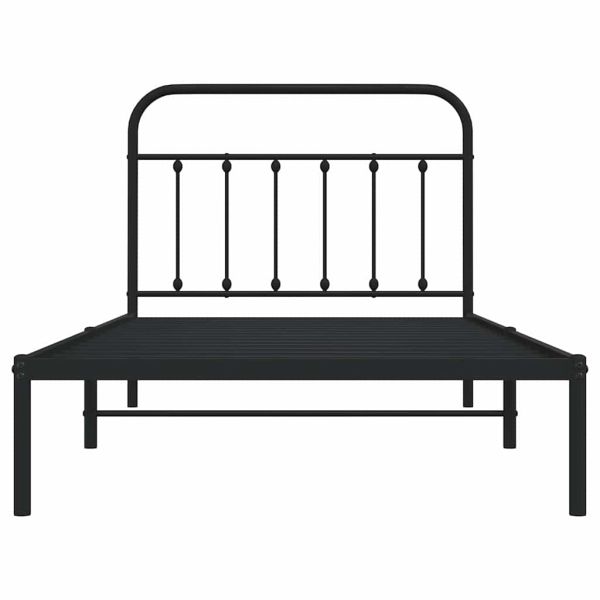 Метална рамка за легло с горна табла, черна, 100x200 см