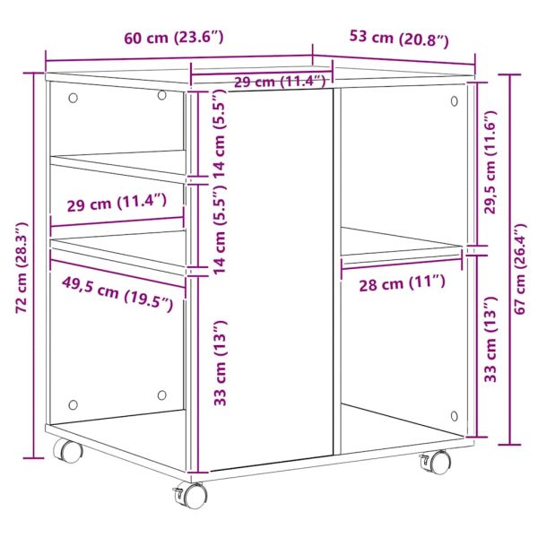 Подвижен шкаф, черен, 60x53x72 см, инженерно дърво