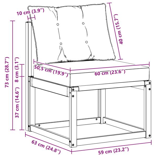 Външен среден диван Масивна акациева дървесина и текстилен плат