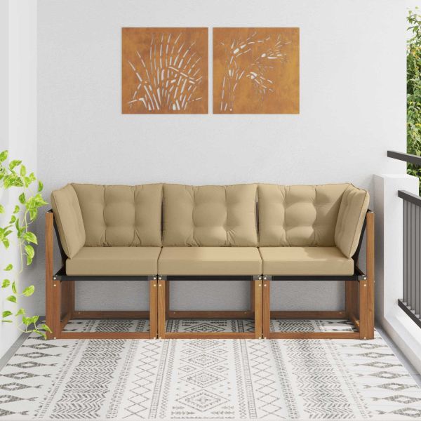 Външен среден и ъглов диван с възглавница 3 Брой Естествен