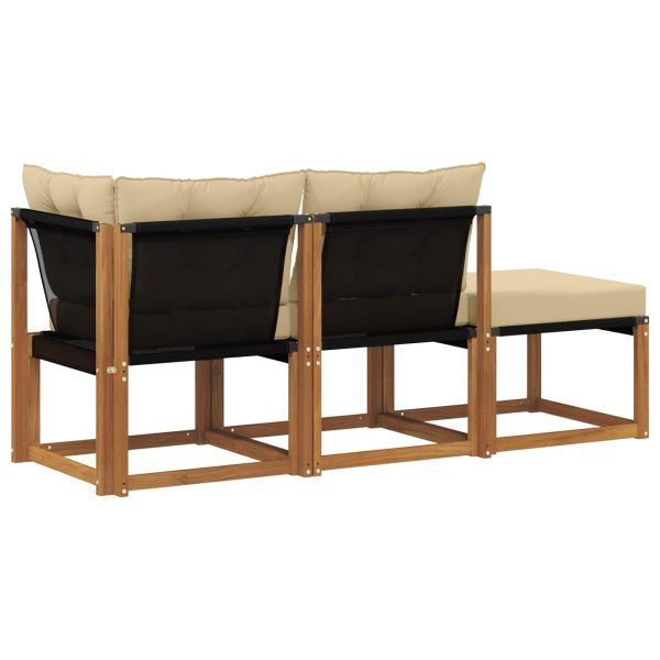 Външен модулен диван с възглавница 3 Брой Натурален и Бежов