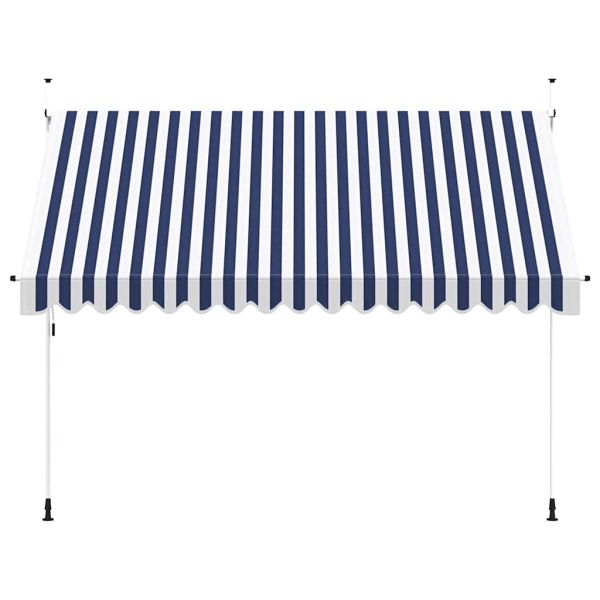 Ръчно прибиращ се сенник, 350 см, синьо-бели ивици