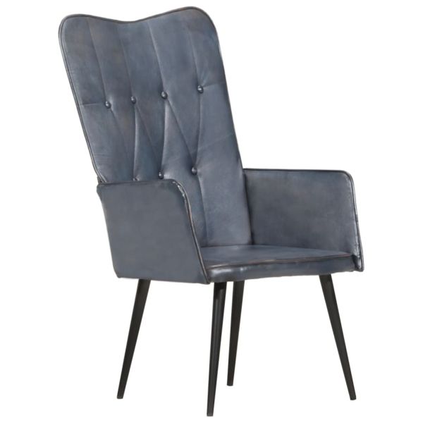 Wingback стол, сив, естествена кожа