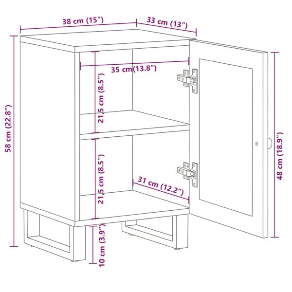 Шкаф за баня, черен, 38x33x58 см, масивно мангово дърво