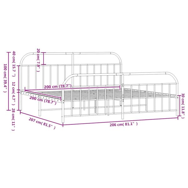 Метална рамка за легло с горна и долна табла, черна, 200x200 см