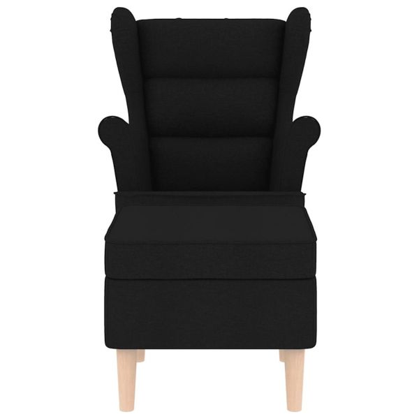 Фотьойл с табуретка за крака, черен, текстил