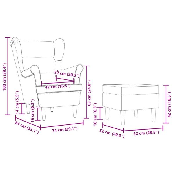 Фотьойл с табуретка за крака, черен, текстил