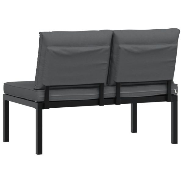 Градинска пейка с възглавници, черен, алуминий