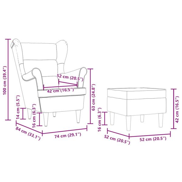 Фотьойл с табуретка за крака, тъмнокафяв, текстил
